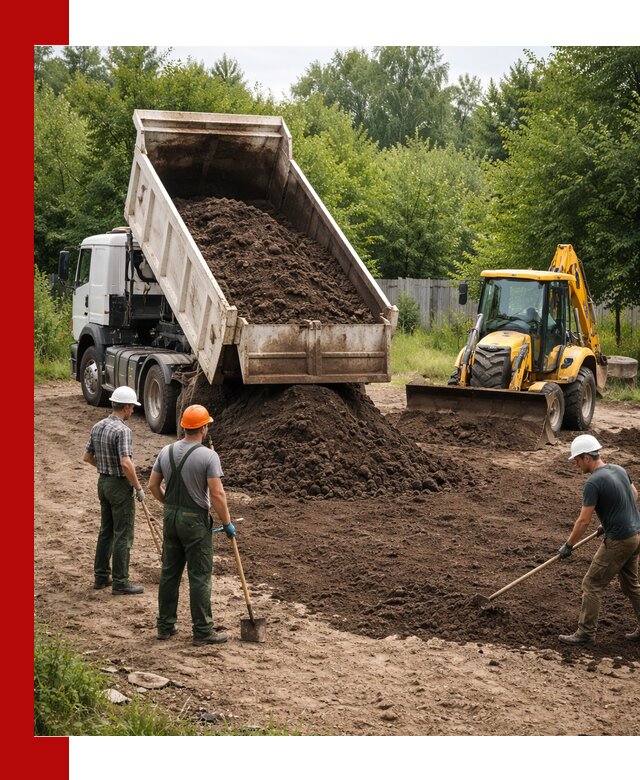 Доставка и укладка грунта для выравнивания участка в Мысках