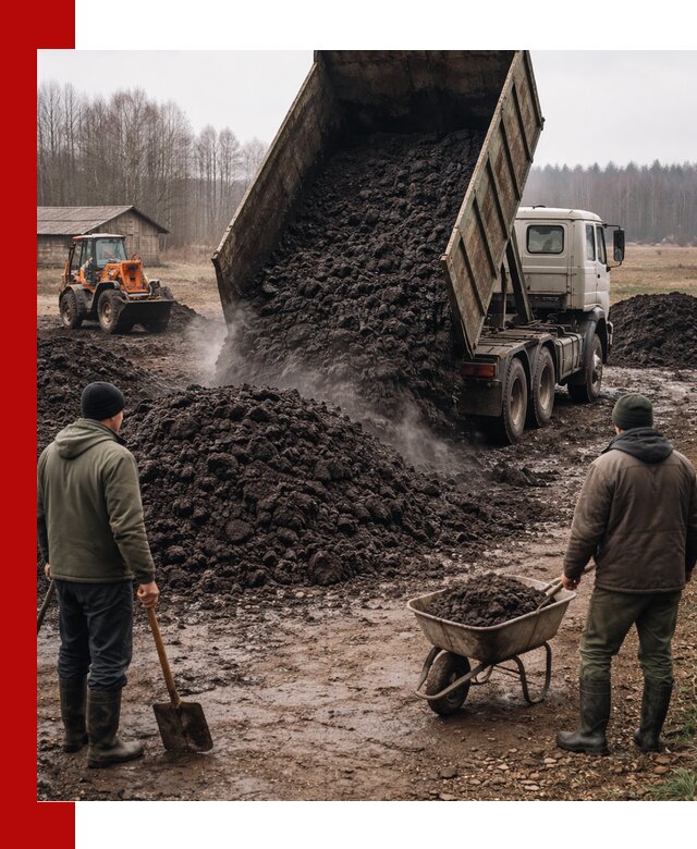 Доставка низинного торфа с разгрузкой и доставкой в Мысках