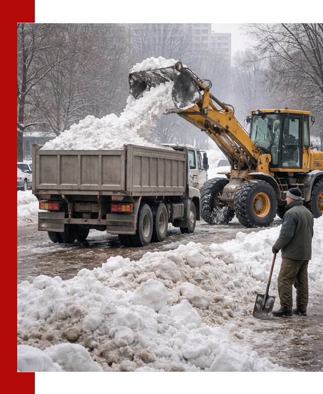 Вывоз снега грузовой техникой в Мысках оперативно и чисто