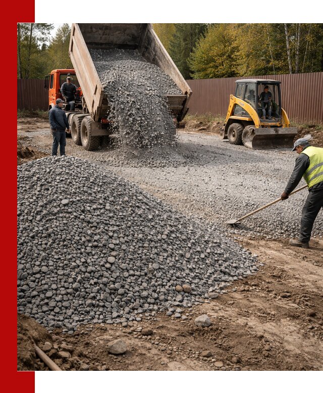 Отсыпка участка щебнем с доставкой и уплотнением в Мысках